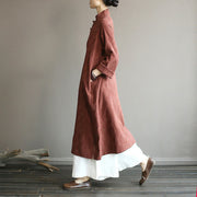 Buddha Stones Flower Jacquard Midi Dress Long Sleeve Cotton Linen Dress Wide Leg Pants With Pockets 41