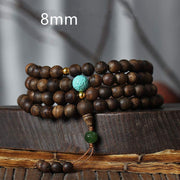 Buddha Stones 108 Mala Beads Nha Trang Agarwood Turquoise Prayer Meditation Bracelet Mala Mala Bracelet BS 8mm