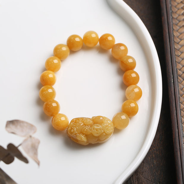Buddha Stones Golden Silk Jade Pixiu Wealth Bracelet