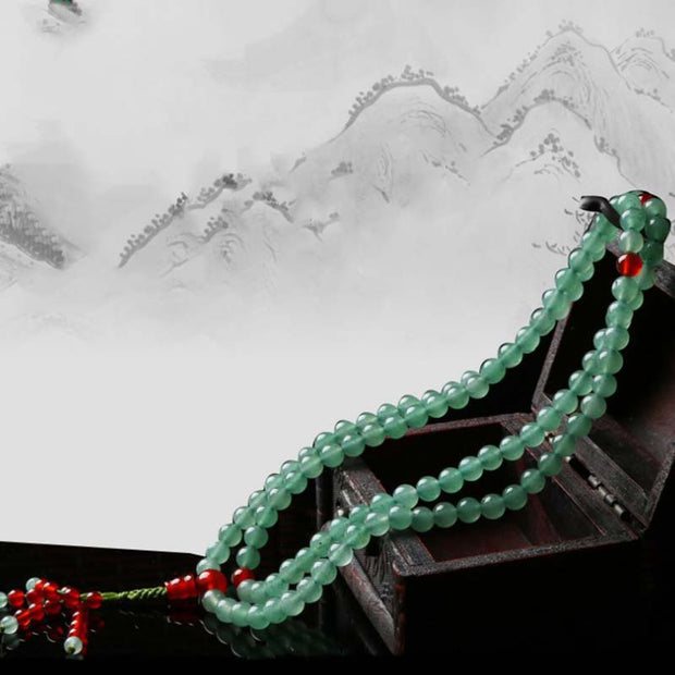 Buddha Stones 108 Beads Green Aventurine Red Agate Luck Mala Bracelet