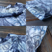 Buddha Stones Retro Blue White Flowers Frog-Button Design Long Sleeve Ramie Linen Jacket Shirt 8