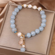 Buddha Stones Aquamarine Pearl Fortune Money Bag Charm Bracelet Bracelet BS 6
