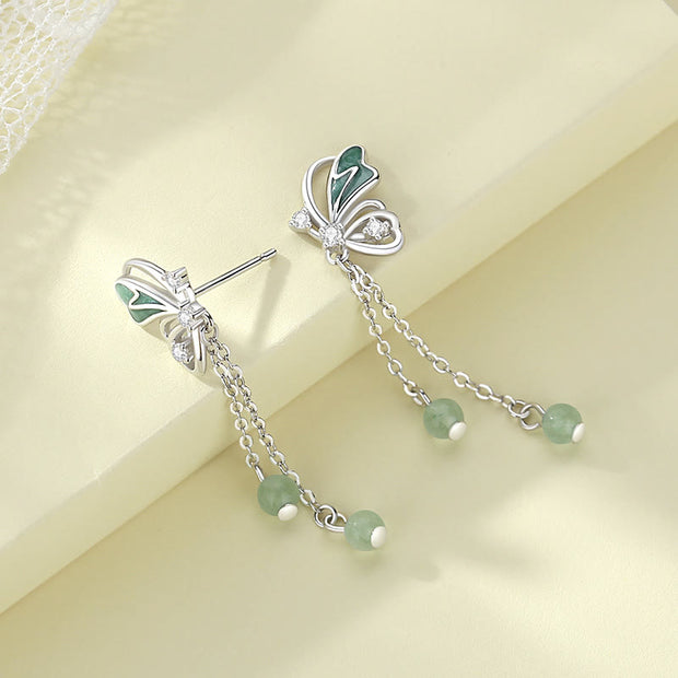 Buddha Stones 925 Sterling Silver Natural Green Aventurine Butterfly Luck Necklace Pendant Earrings Set Bracelet Necklaces & Pendants BS 5