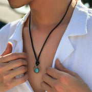 Buddha Stones Round Turquoise Stone Protection Strength Necklace Pendant