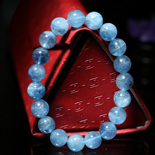 Buddhastoneshop Aquamarine Beads Peace Healing Bracelet Bracelet BS 5