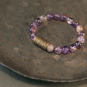 Buddha Stones White Crystal Red Hematoid Quartz Gold Rutilated Quartz Purple Phantom Protection Bracelet