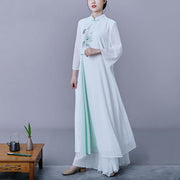 Buddha Stones 2Pcs Flower Three Quarter Sleeve Midi Dress Skirt Chiffon Zen Clothing Women's Set Women's Meditation Cloth BS 4