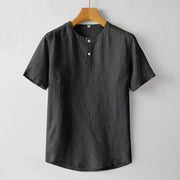Buddha Stones Summer Men's Solid Color Button Short Sleeve Linen Shirt Men's Shirts BS Black 4XL(Fit for US/UK/AU44; EU54)