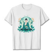 Buddha Stones Close Eyes Green Leaf Buddha Tee T-shirt T-Shirts BS White 2XL