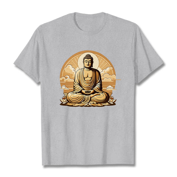 Buddha Stones Sun Auspicious Clouds Buddha Tee T-shirt T-Shirts BS LightGrey 2XL