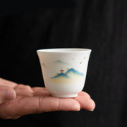 Buddha Stones Lotus Flower Leaf Mountain Pavilion Elk Peony Ceramic Teacup Kung Fu Tea Cup Cup BS 5