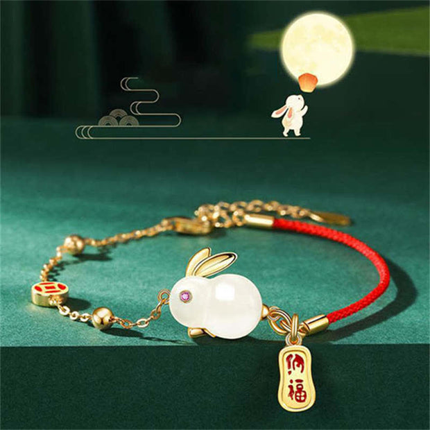 thumbnail image 2 of Rinhoo Chinese Style Lucky Rabbit Braided Rope Bracelet – Red Adjustable Bangle – Good Luck Gift 2 of 4