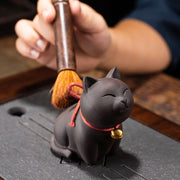 Buddha Stones Mini Lovely Cat Tea Pet Purple Clay Figurine Desk Decoration