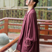 Buddha Stones Frog-Button Long Sleeve Zen Meditation Open Front Jacket With Pockets