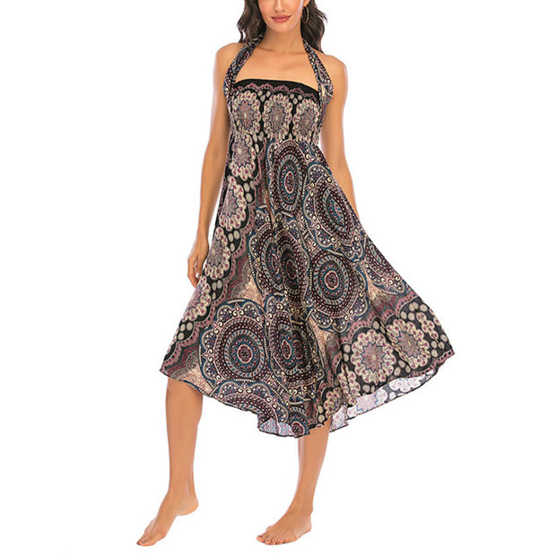 Buddha Stones Two Style Wear Bohemian Mandala Flower Lace-up Skirt Dress Skirt&Dress BS 18
