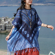 Buddha Stones Blue Triangle Stripes Batik Shawl Soft Pullover 90*95cm