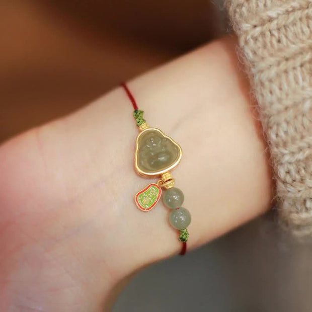 Buddha Stones Natural Jade Buddha Abundance Red String Weave Bracelet (Extra 30% Off | USE CODE: FS30) - Jade(Wrist Circumference 14-17cm) - image 0