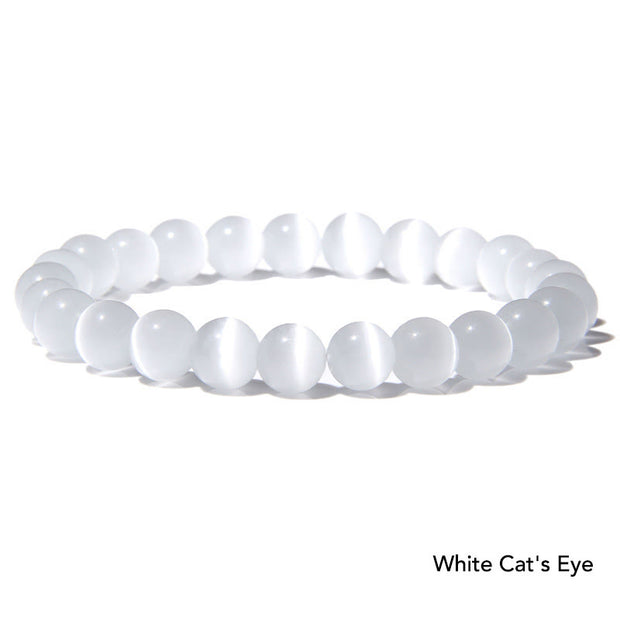 Natural Agate Stone Crystal Balance Beaded Bracelet Bracelet BS White Cat's Eye