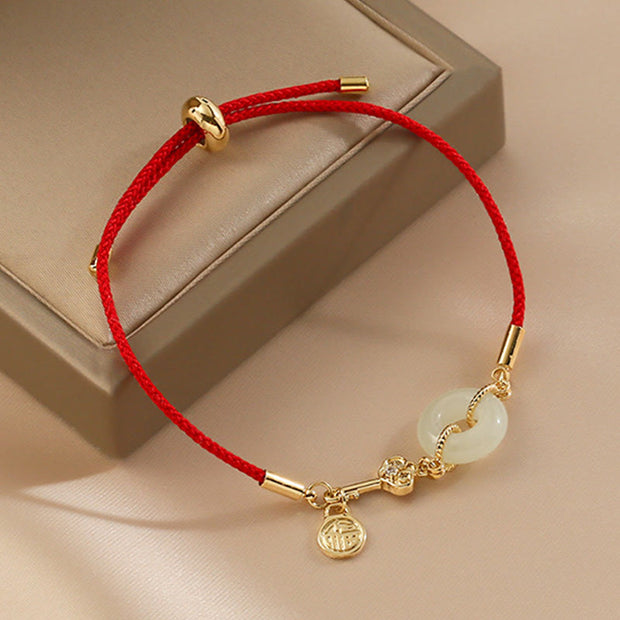 FREE Today: Attract Good Luck Hetian Jade Peace Buckle Red Rope Fortune Bracelet