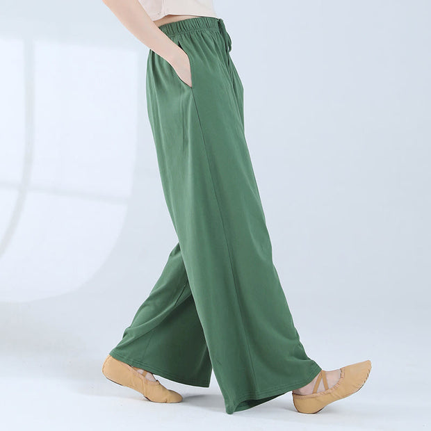 Buddha Stones Loose Cotton Drawstring Wide Leg Pants For Yoga Dance With Pockets Wide Leg Pants BS 1