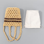 Buddha Stones Hand-woven Bucket Portable Wooden Beads Handbag Handbags BS 8