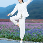 Buddha Stones 2Pcs Tang Suit Top Pants Meditation Yoga Zen Tai Chi Cotton Linen Clothing Women's Set Clothes BS 10