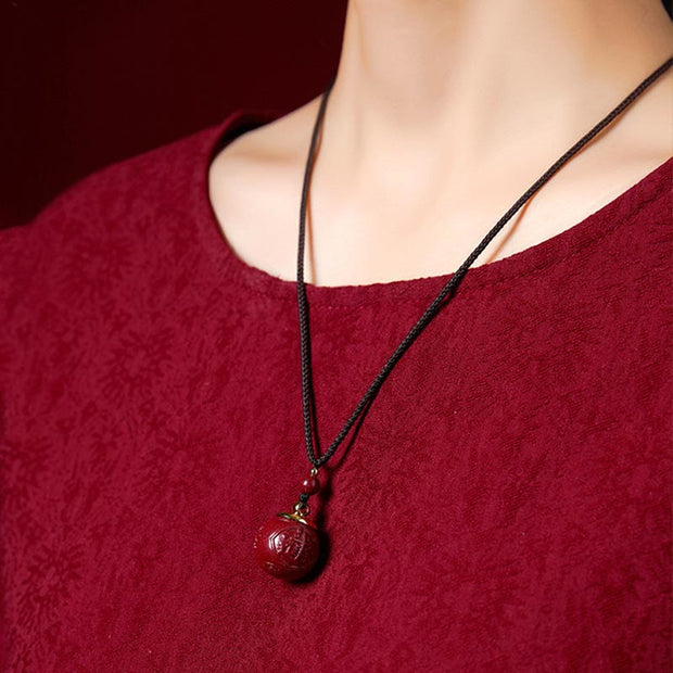 Buddha Stones Cinnabar Om Mani Padme Hum Attract Fortune Blessing Lucky Bead Necklace Pendant Necklaces & Pendants BS 9