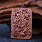 Buddha Stones Natural Lightning Struck Jujube Wood PiXiu Copper Coin Good Fortune Necklace Pendant 1