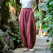 Buddha Stones Solid Color Loose Yoga Harem Pants With Pockets Harem Pants BS Burgundy(Waist 66-96cm/Hips 122cm/Length 98cm)