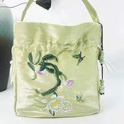 Buddha Stones Embroidered Flowers Wisteria Lily Cotton Linen Tote Crossbody Bag Shoulder Bag Handbag Crossbody Bag BS 20