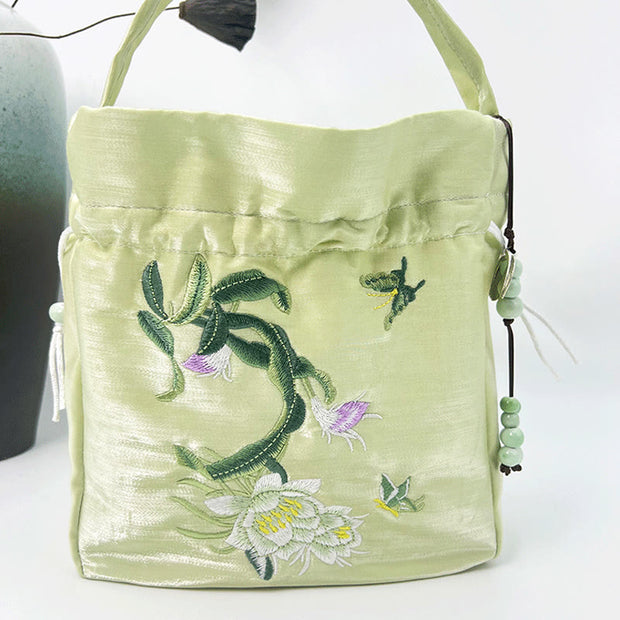 Buddha Stones Embroidered Flowers Wisteria Lily Cotton Linen Tote Crossbody Bag Shoulder Bag Handbag Crossbody Bag BS 20