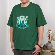 Buddha Stones Close Eyes Green Leaf Buddha Tee T-shirt T-Shirts BS 12