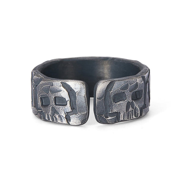 Buddha Stones 999 Sterling Silver Skeleton Pattern Handmade Blessing Ring