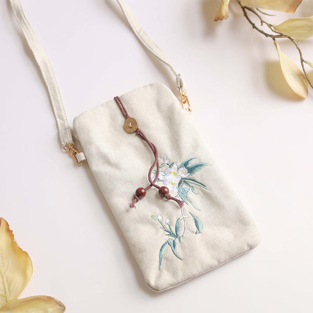 Buddha Stones Small Embroidered Flowers Crossbody Bag Shoulder Bag Cellphone Bag 11*20cm 15