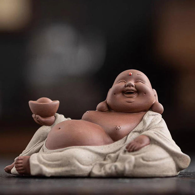 Buddha Stones Laughing Buddha Ingots Attract Wealth Purple Clay Maitreya Statue Decoration