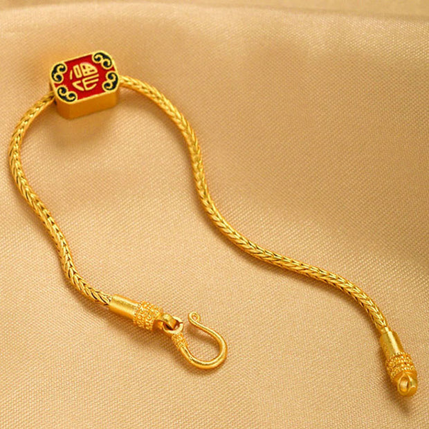 Buddha Stones Tibetan 18K Gold Om Mani Padme Hum Lucky Koi Fish Fu Character Ingot Copper Coin Peace Bracelet Bracelet BS 10