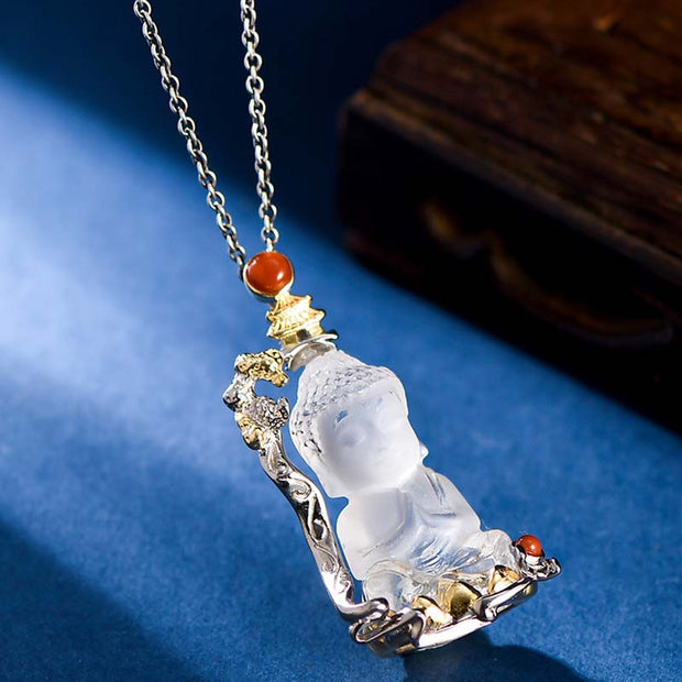 Buddha Stones 925 Sterling Silver White Crystal Buddha Carved Protection Necklace Pendant Necklaces & Pendants BS 3