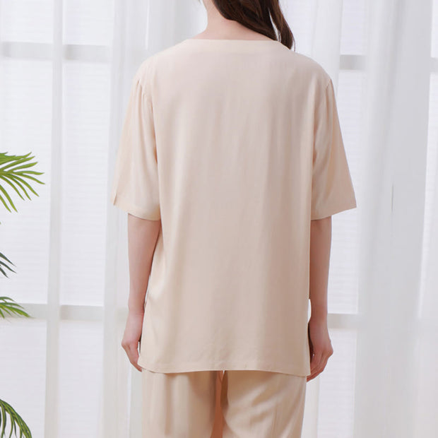 Buddha Stones 2Pcs Half Sleeve T-Shirt Pants Meditation Zen Tai Chi Cotton Linen Clothing Unisex Set 2