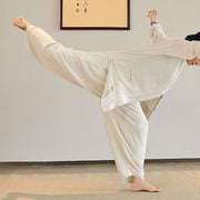 Buddha Stones Plain Long Sleeve Coat Jacket Top Wide Leg Pants Zen Tai Chi Yoga Meditation Clothing Clothes BS 3