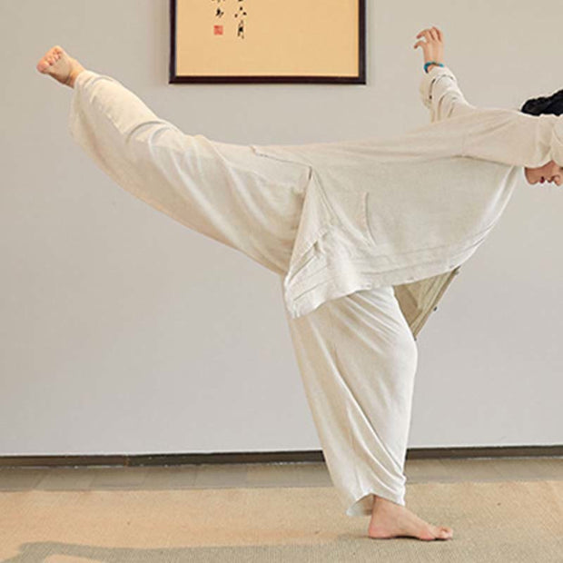 Buddha Stones Plain Long Sleeve Coat Jacket Top Wide Leg Pants Zen Tai Chi Yoga Meditation Clothing Clothes BS 3