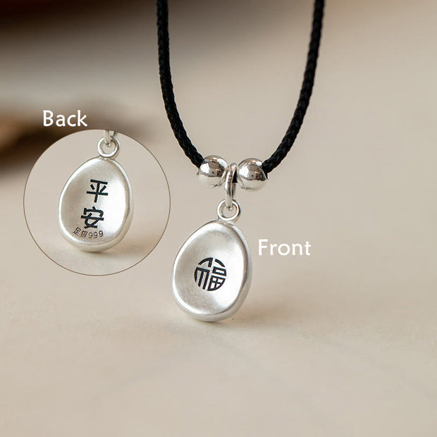 Buddha Stones 999 Sterling Silver Peace And Joy Fu Character Luck Fortune 925 Sterling Silver Chain Necklace Pendant