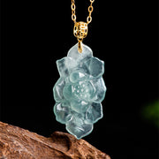 Buddha Stones 925 Sterling Silver Chain 18K Gold Buckle Natural Jade Lotus Pattern Prosperity Necklace Pendant - image 6