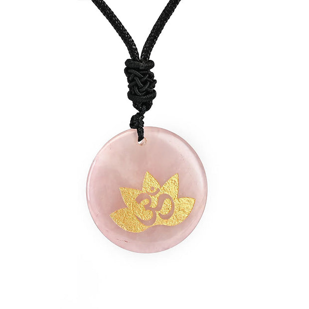 Buddha Stones OM Lotus Symbol Various Crystal Amethyst Tiger Eye Healing Necklace Pendant 9