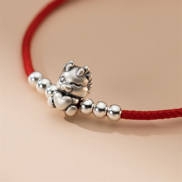 Buddha Stones Handmade 999 Sterling Silver Year of the Dragon Luck Red Bracelet