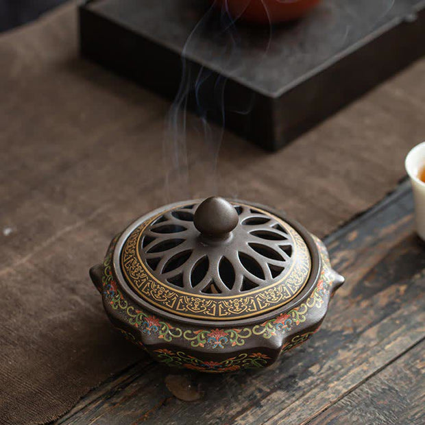 Buddha Stones Tibetan Floral Pattern Ceramic Blessing Incense Burner Decoration (Extra 35% Off | USE CODE: FS35) - image 9