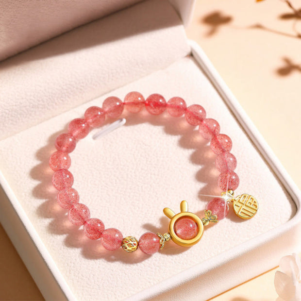 Buddha Stones Strawberry Quartz Fu Character Pink Crystal Healing Bracelet Bracelet BS Strawberry Quartz(Wrist Circumference: 14-16cm)