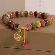 Buddha Stones Natural Colorful Tourmaline Cute Rabbit Charm Positive Bracelet