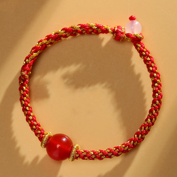 Buddha Stones Handmade Red Agate Amethyst Golden Rutilated Quartz Pink Crystal Bead Calm Braided Bracelet Bracelet BS Red Agate(Wrist Circumference 14-17cm)
