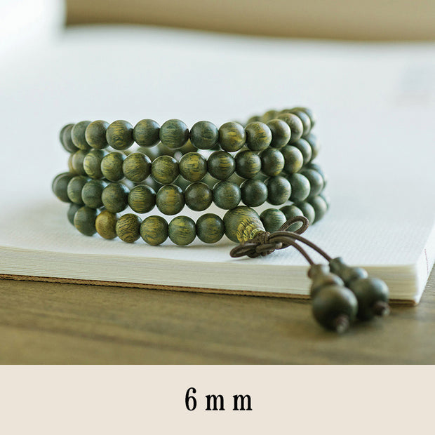 Buddha Stones 108 Mala Beads Green Sandalwood Chinese Knotting Soothing Bracelet