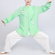 Buddha Stones White Flowers Embroidery Meditation Prayer Spiritual Zen Tai Chi Qigong Practice Unisex Clothing Set 18